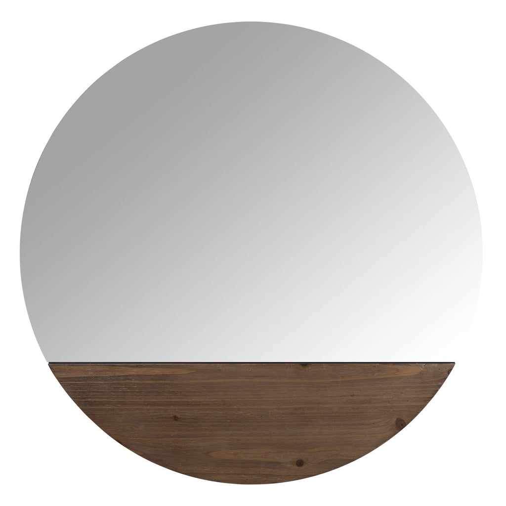 Contemporary Round Wall Mirror With Wooden Detailing - 99fab 