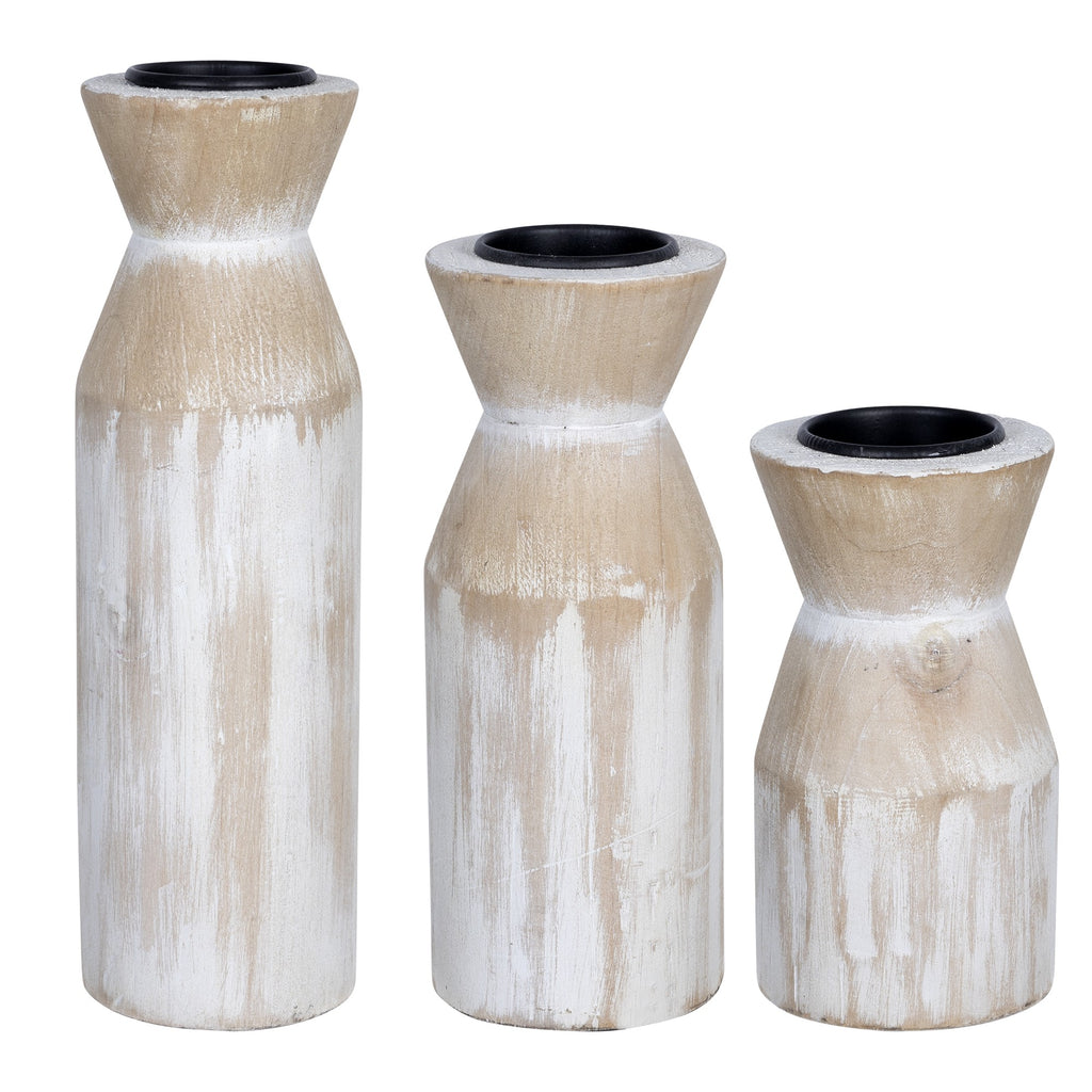 Set Of Three Distressed White Candle Holders - 99fab 