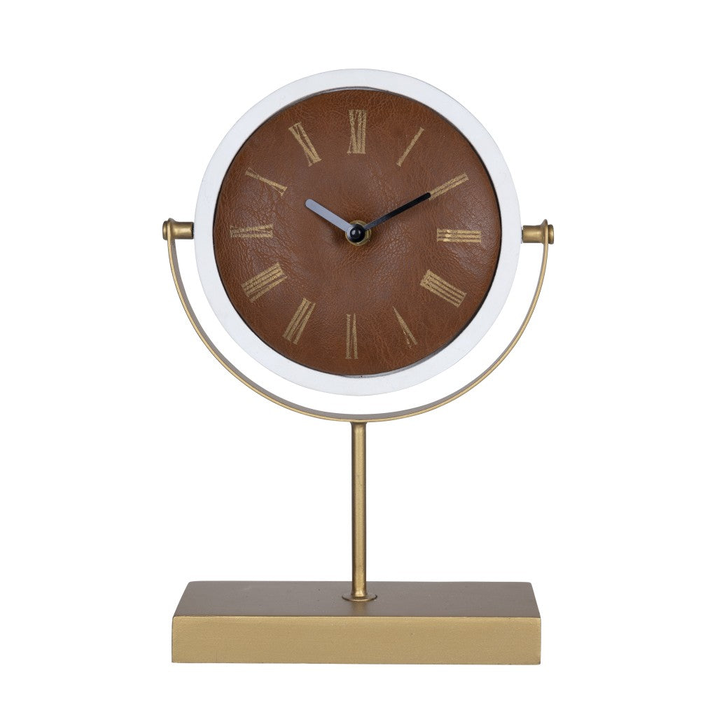 Golden Brown Faux Leather Table Or Desk Clock - 99fab 