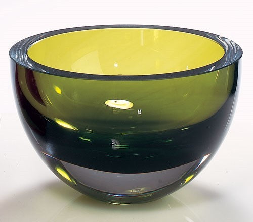 Moss Green Mouth Blown Polish Crystal Thick Walled Bowl - 99fab 