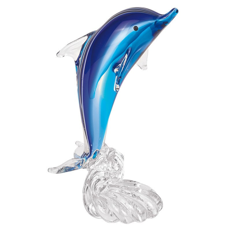 Murano Style Art Glass Dolphin Riding A Wave Sculpture - 99fab 