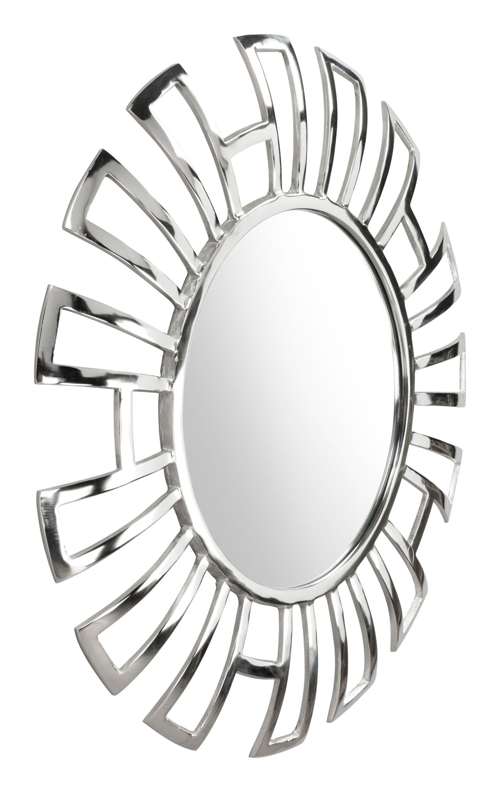 Silver Geometric Design Round Mirror - 99fab 