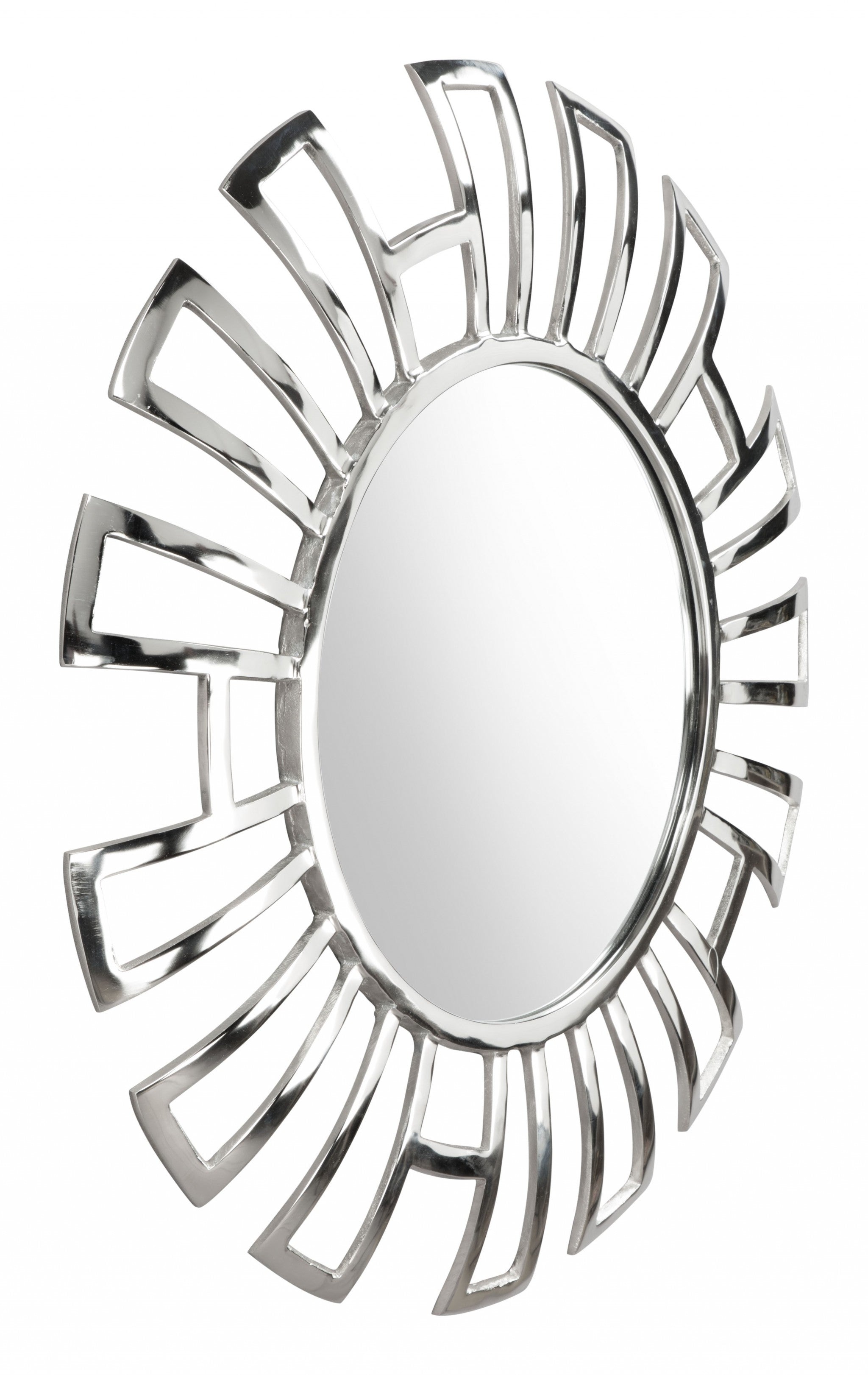 Silver Geometric Design Round Mirror