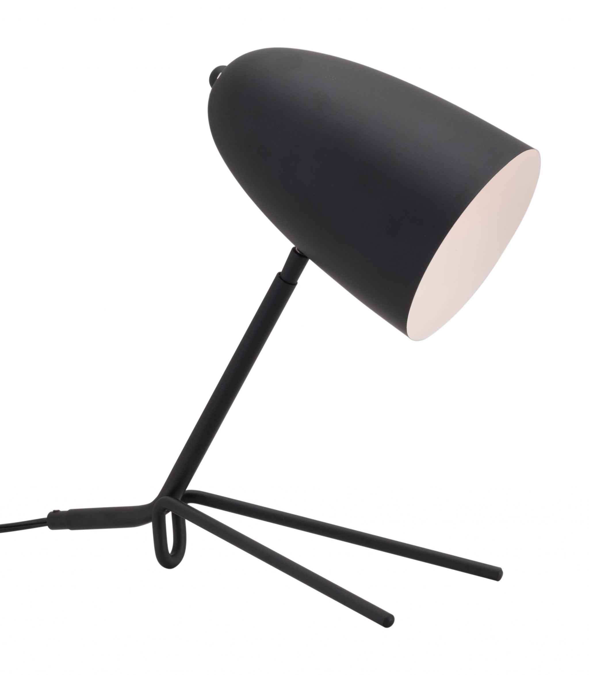 38" Black Metal Bedside Table Lamp With Black Dome Shade