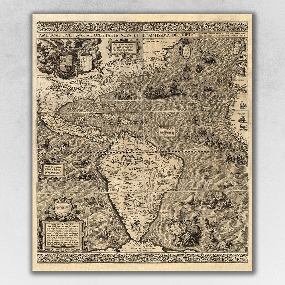 Vintage 1562 Map Of Early Americas Unframed Print Wall Art - 99fab 