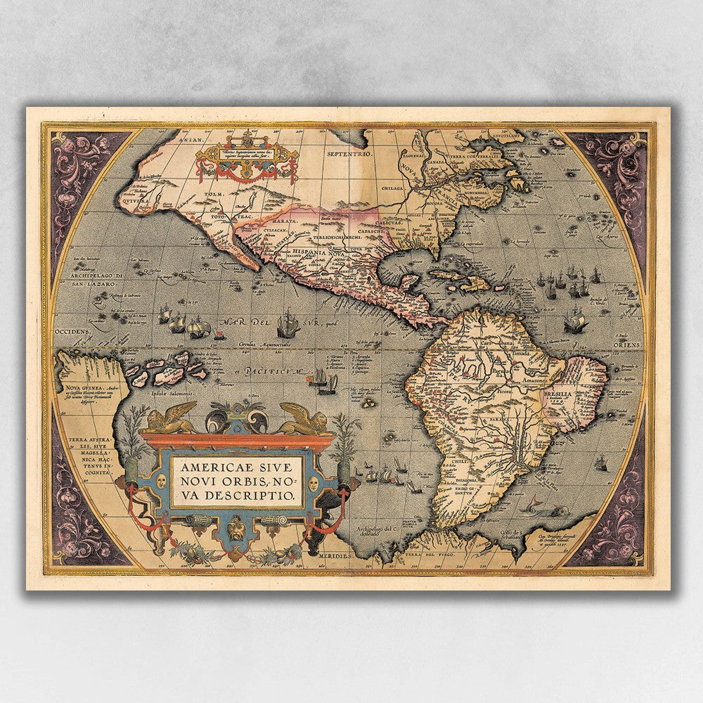 Vintage 1598 Map Of The Americas Unframed Print Wall Art - 99fab 
