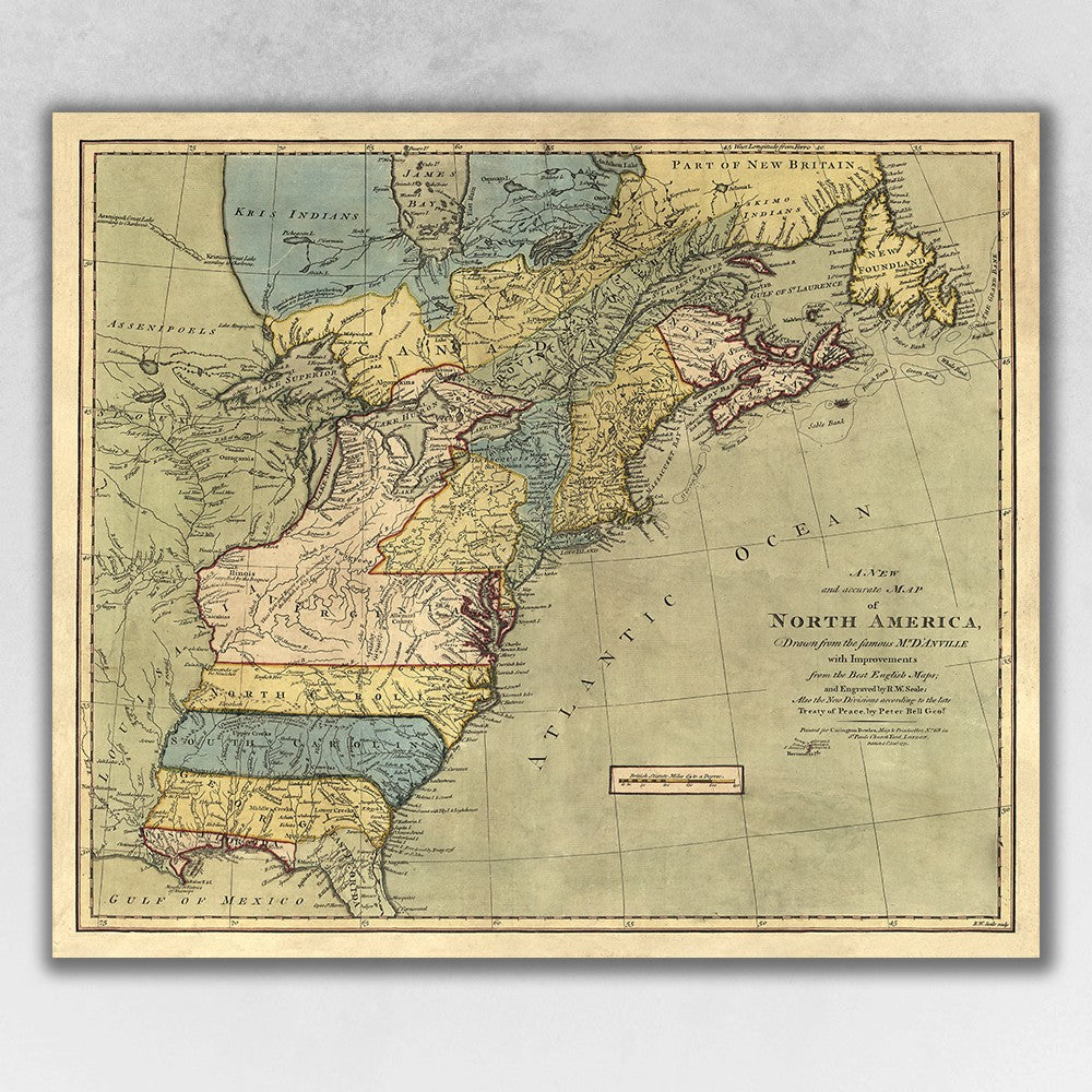 Vintage 1771 Map Of North America Unframed Print Wall Art - 99fab 