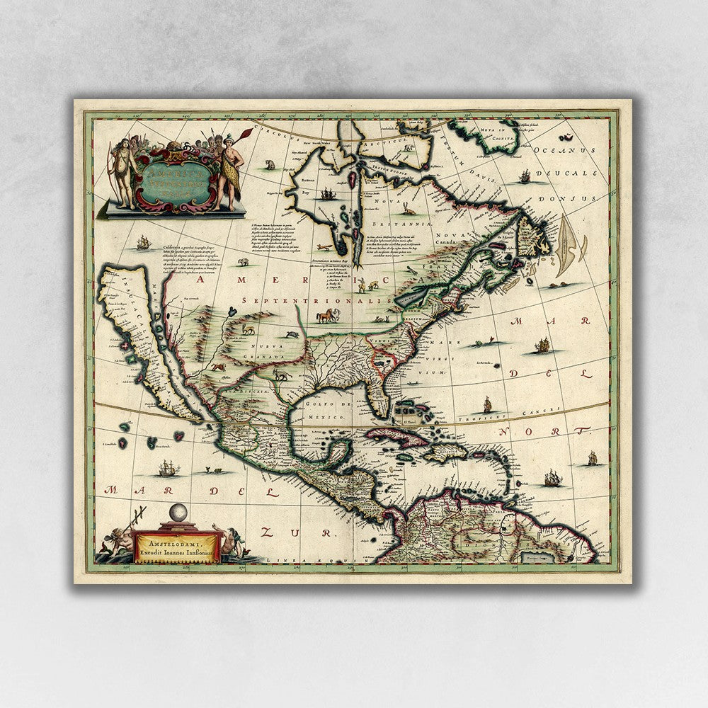 Vintage 1652 Map Of Early North America Unframed Print Wall Art - 99fab 
