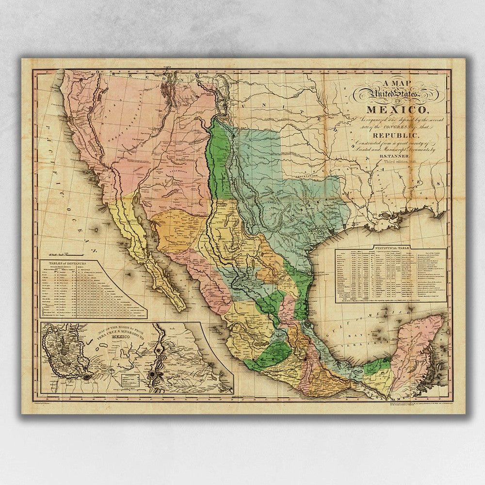 Vintage 1846 Map Of Mexico Unframed Print Wall Art - 99fab 