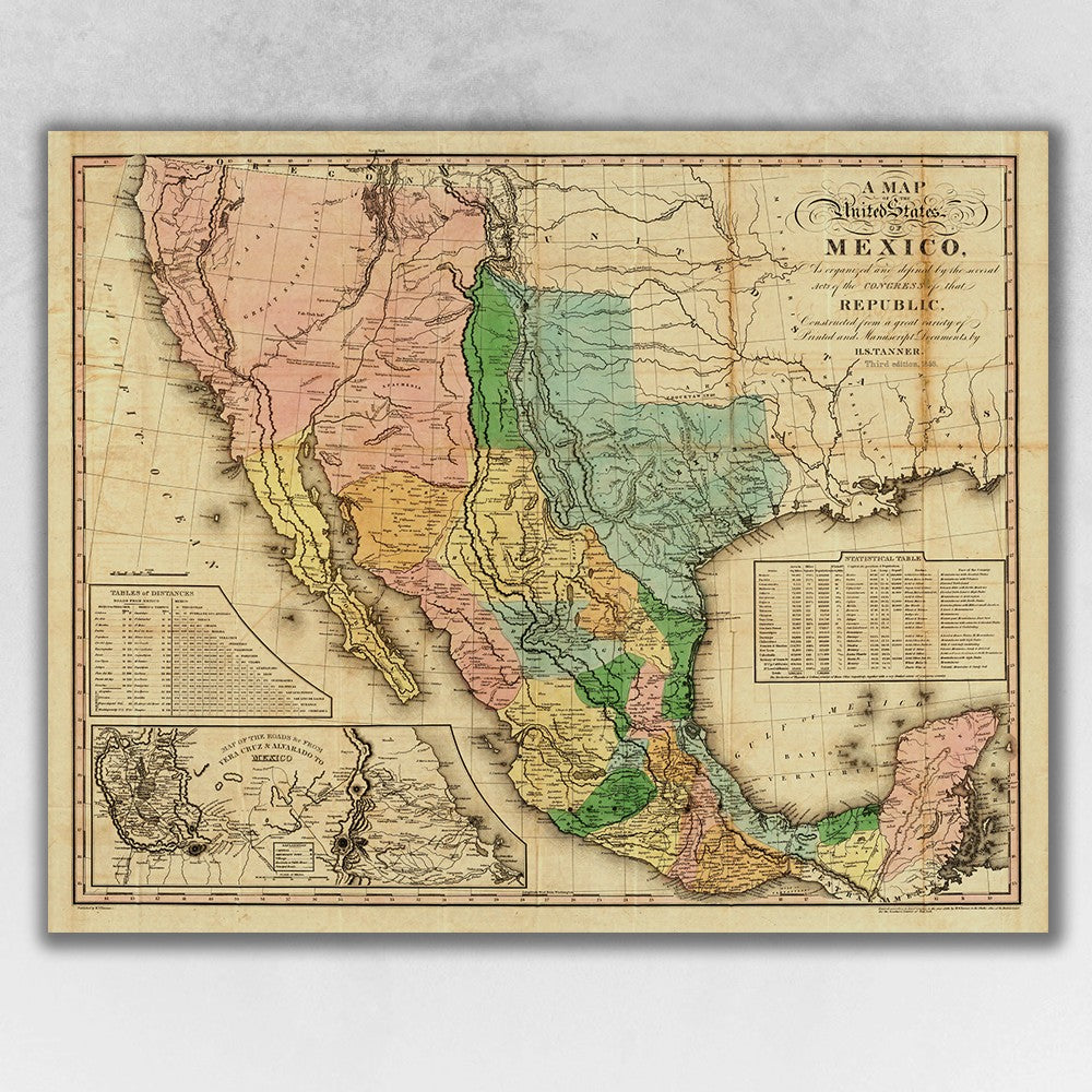 20" X 24" Vintage 1846 Map Of Mexico Wall Art