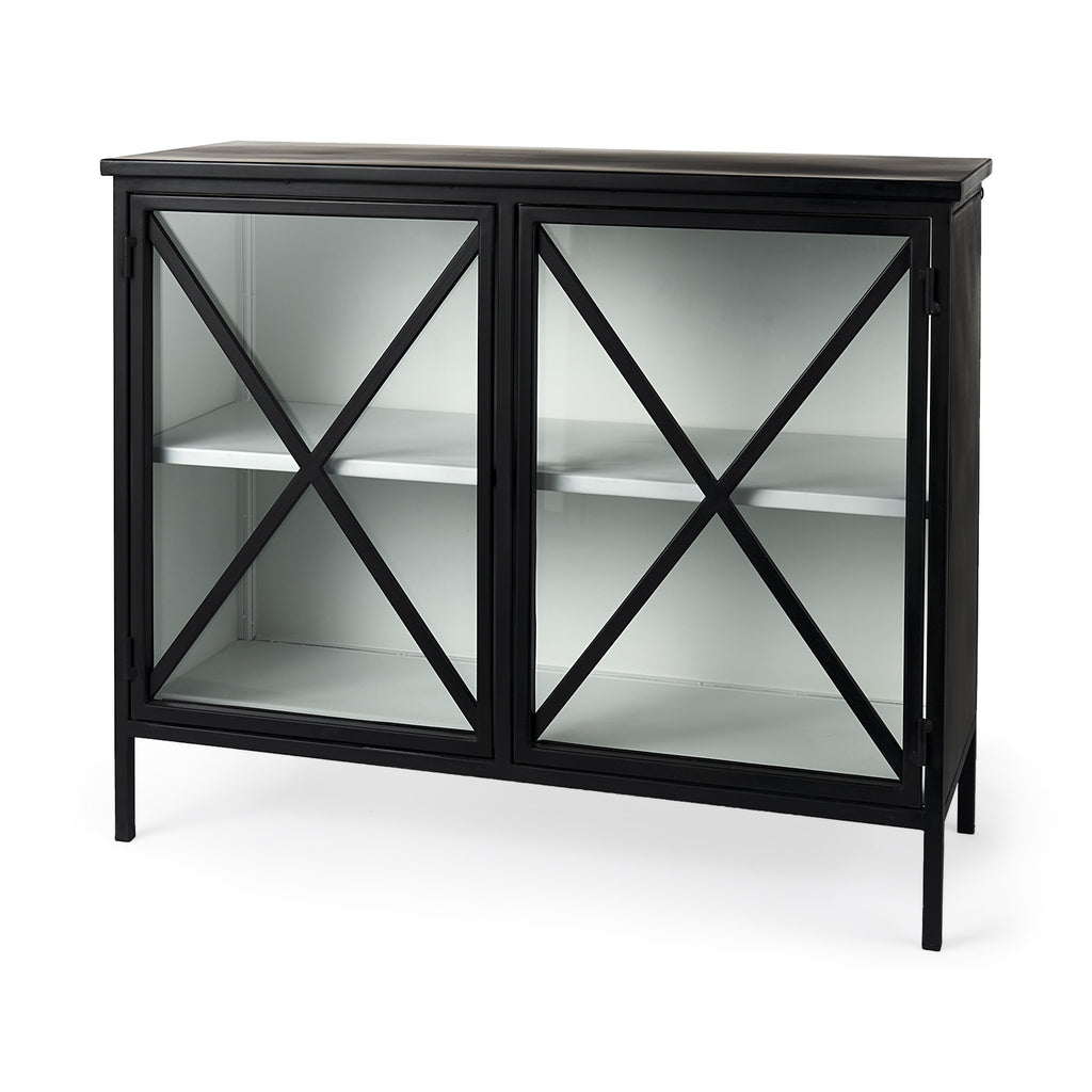 Slender Sleek Black Two Door Glass Cabinet - 99fab 