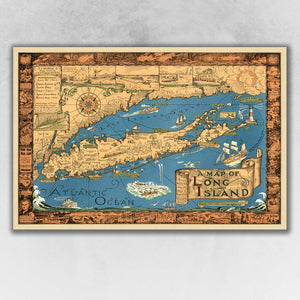 Vintage 1933 Map Of Long Island Unframed Print Wall Art