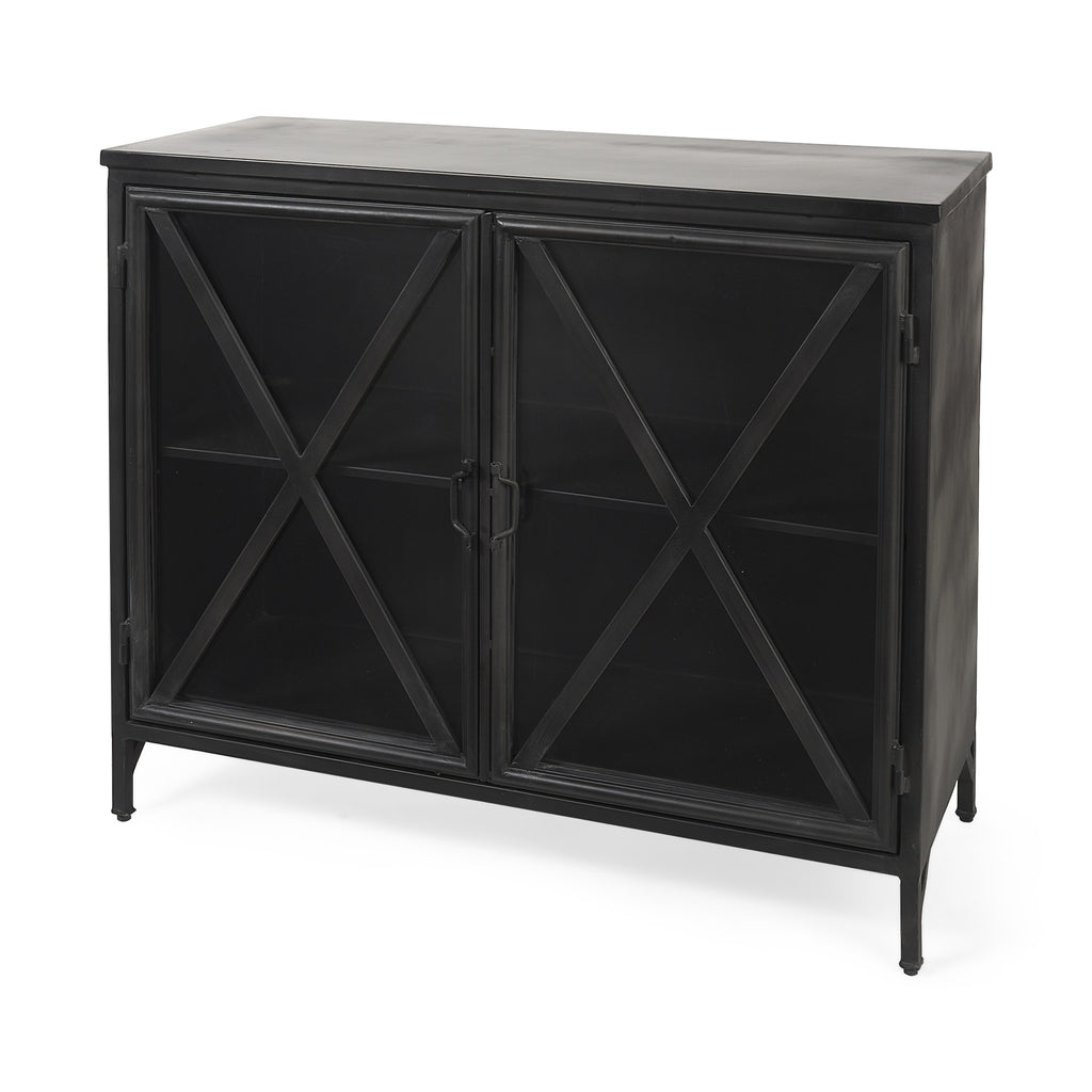 Rustic Black Metal Cabinet With Glass Doors - 99fab 