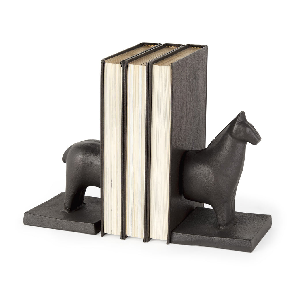 Black Cast Aluminum Horse Shaped Bookends - 99fab 