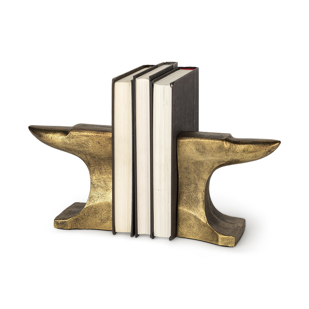 Distressed Brushed Gold Anvil Bookends - 99fab 
