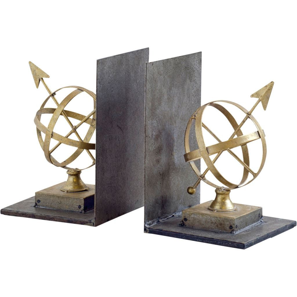 Gold Tone Metal Sphere Compass Bookends - 99fab 