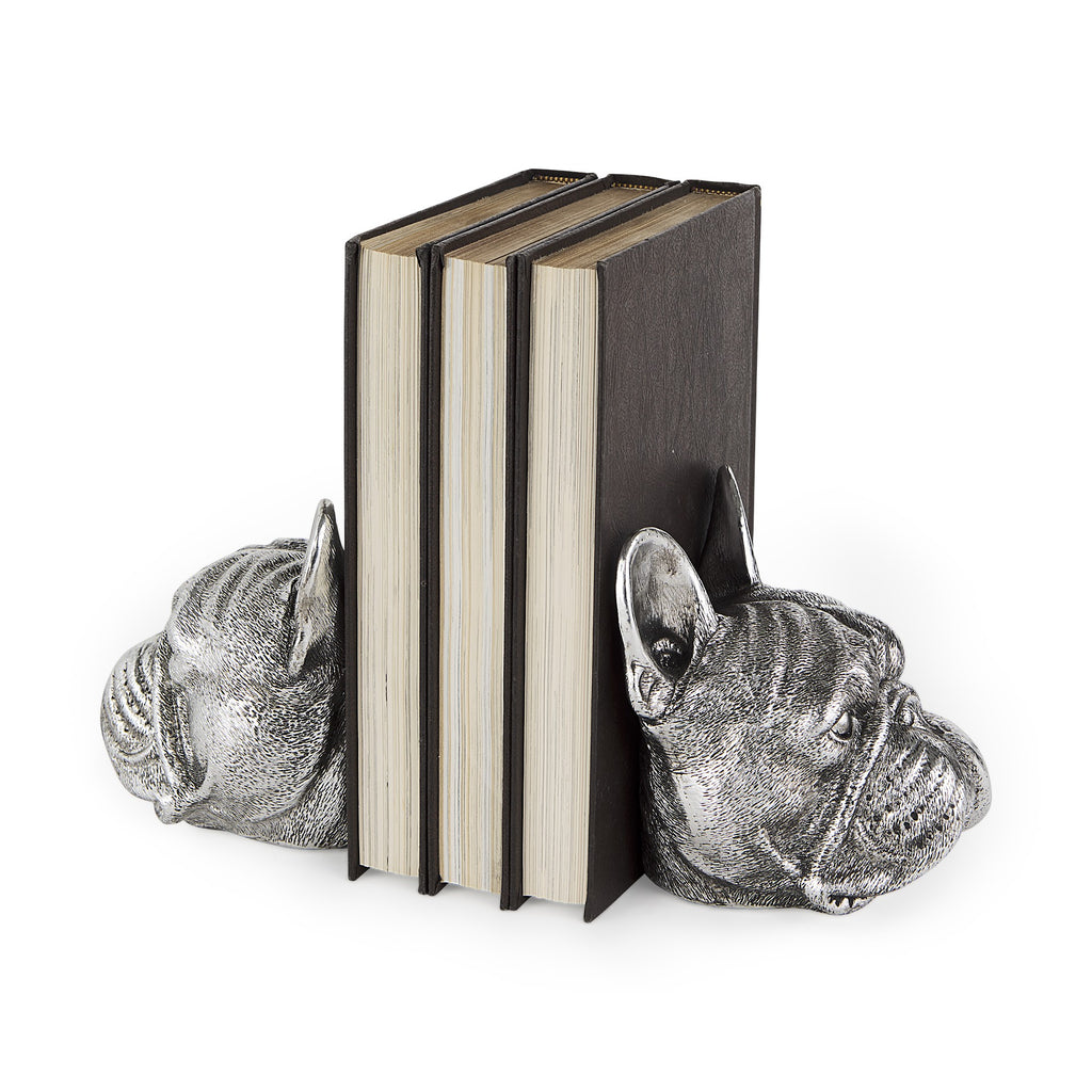 Antiqued Silver Pug Shaped Bookends - 99fab 