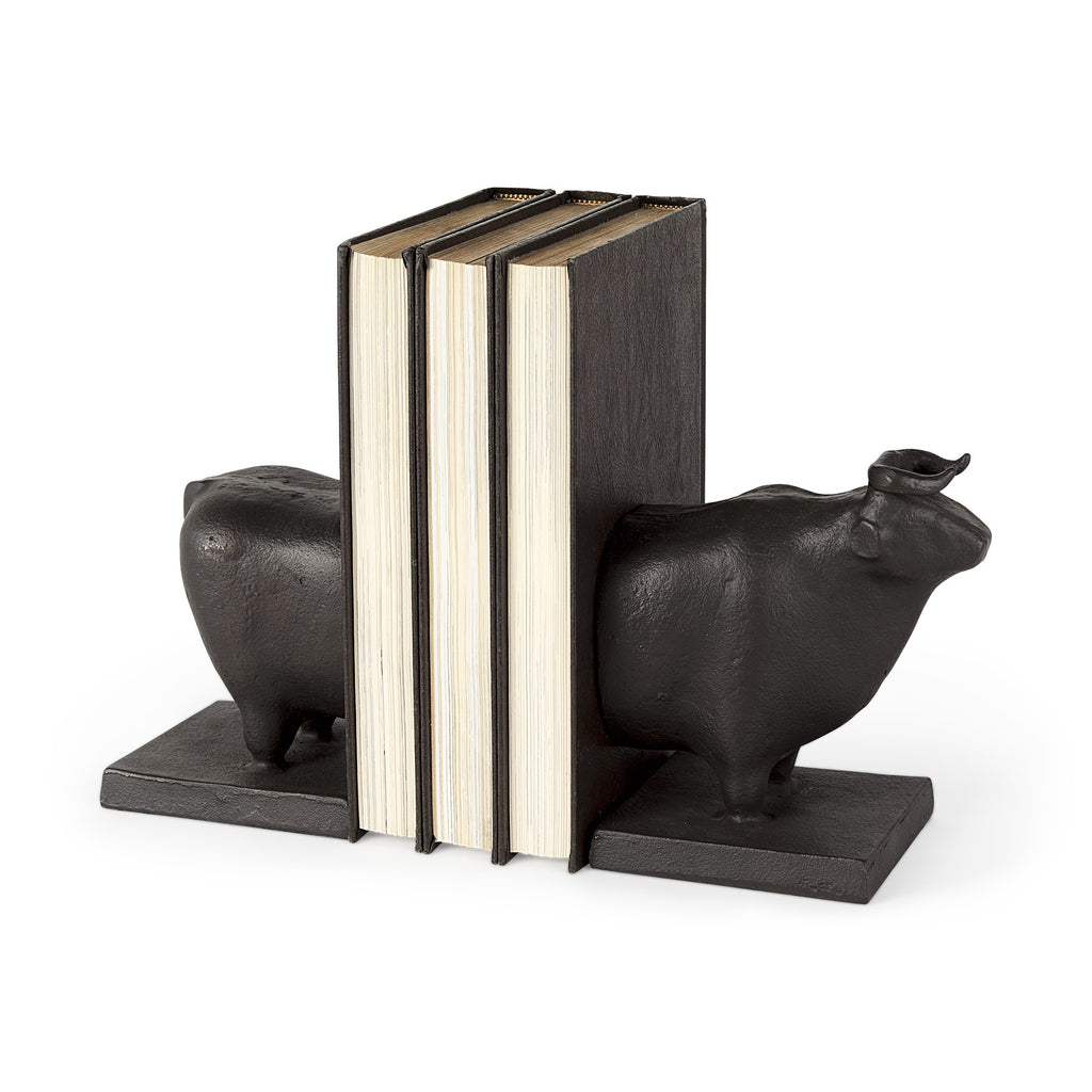 Black Cast Aluminum Bull Bookends - 99fab 