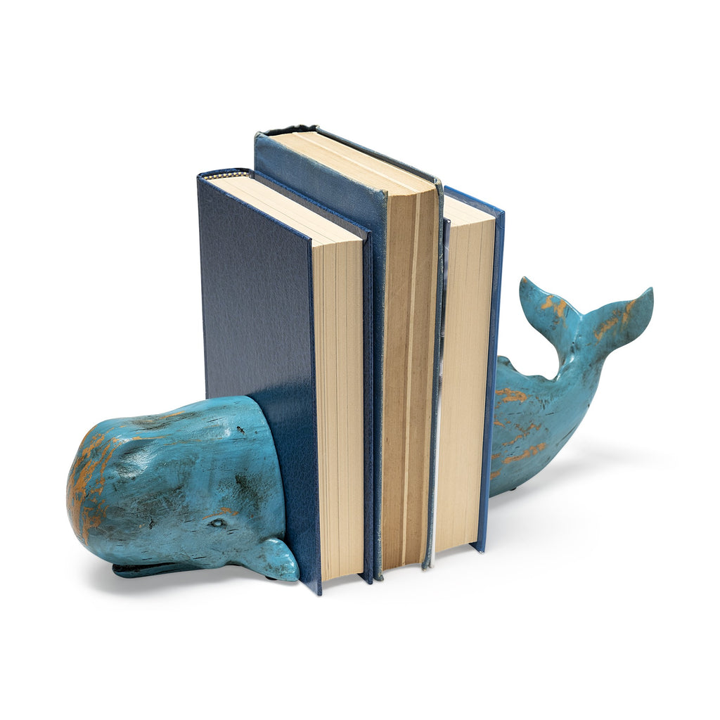 Rustic Aqua Blue Whale Shaped Bookends - 99fab 