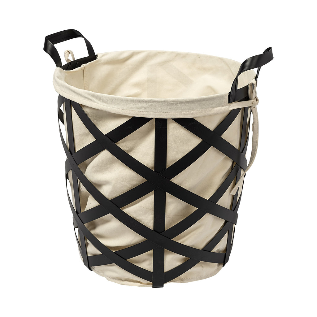 Black Woven Metal Basket With Cream Fabric Liner - 99fab 