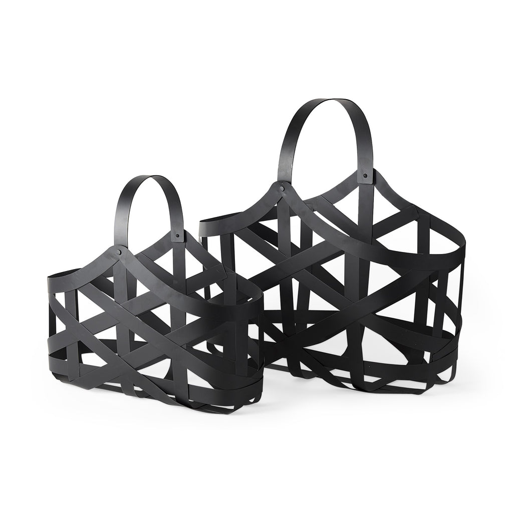 Set Of Two Black Geometric Metal Baskets - 99fab 