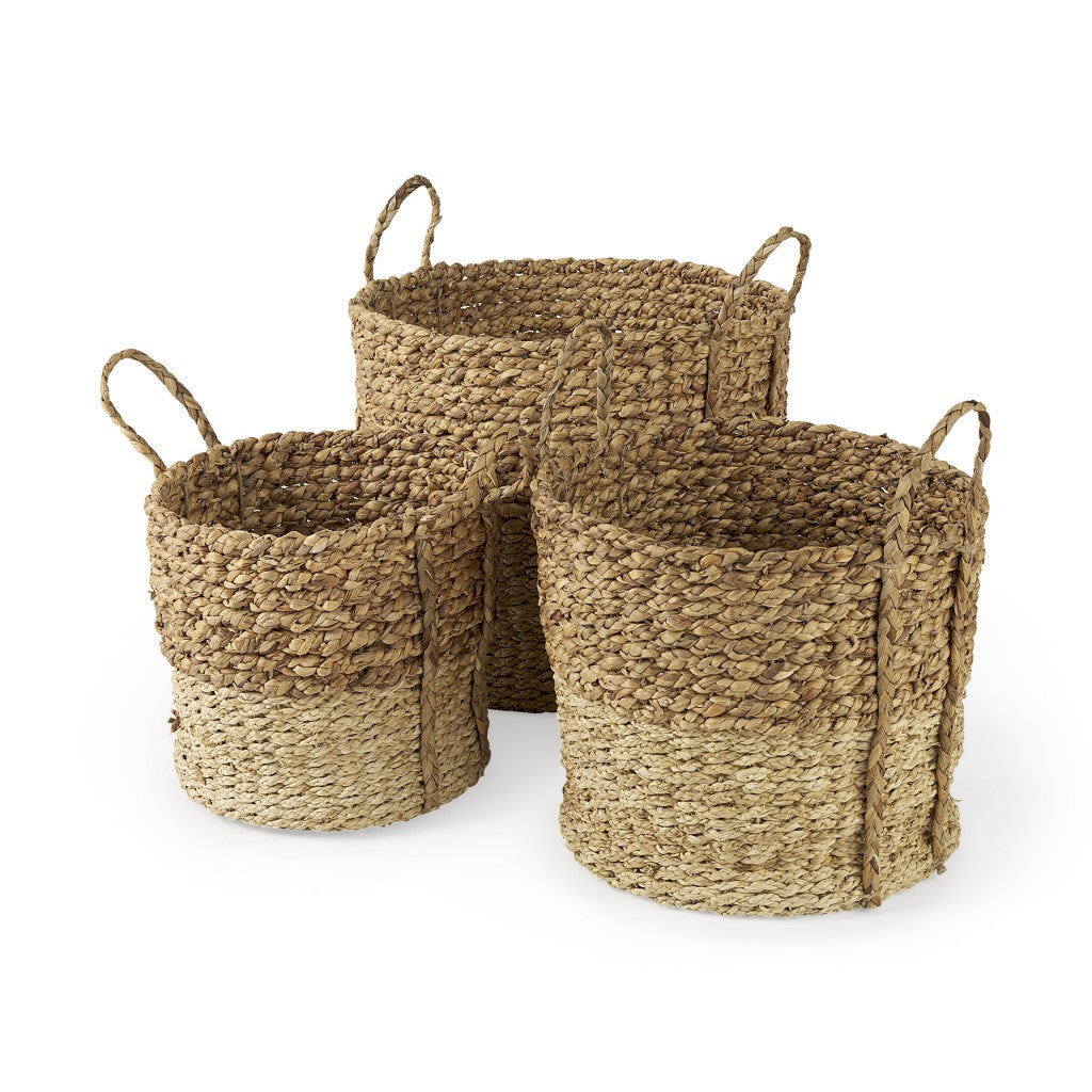 Set Of Three Two Tone Wicker Storage Baskets - 99fab 