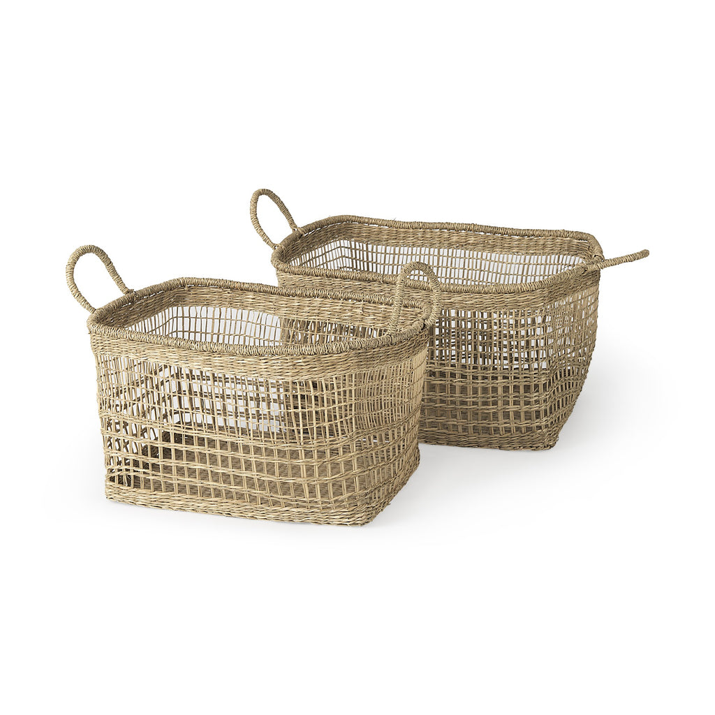 Set of Two Brown Wicker Storage Baskets - 99fab 