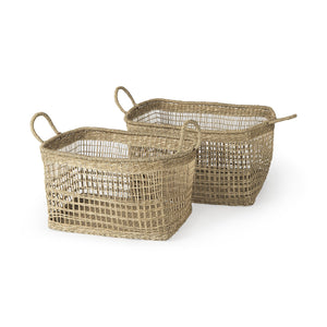 Set of Two Brown Wicker Storage Baskets