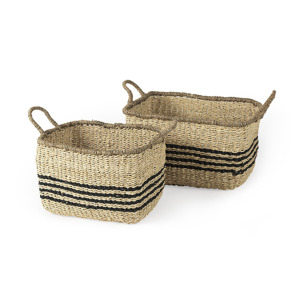 Set Of Two Striped Wicker Storage Baskets - 99fab 