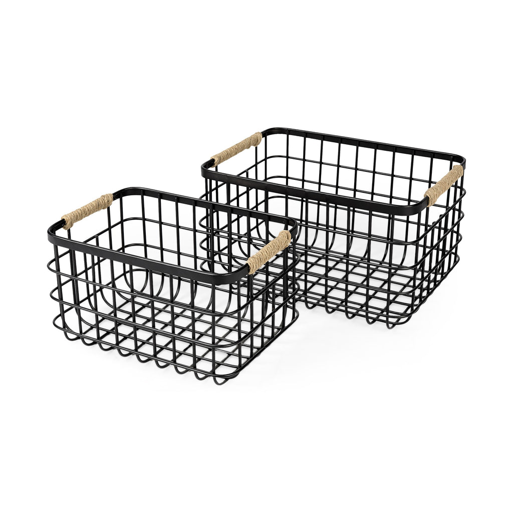 Set Of Two Black Metal Baskets - 99fab 