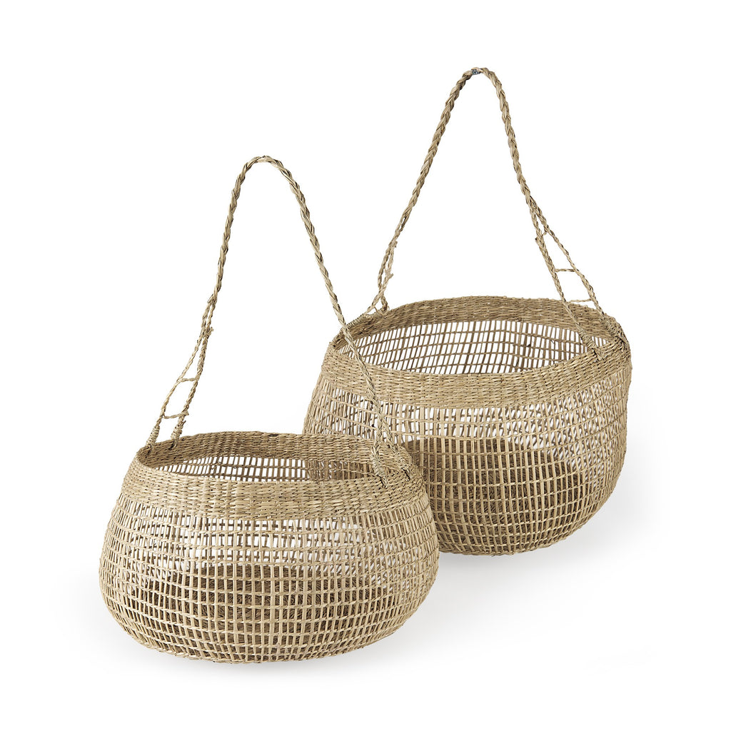 Set Of Two Wicker Storage Baskets With Long Handles - 99fab 