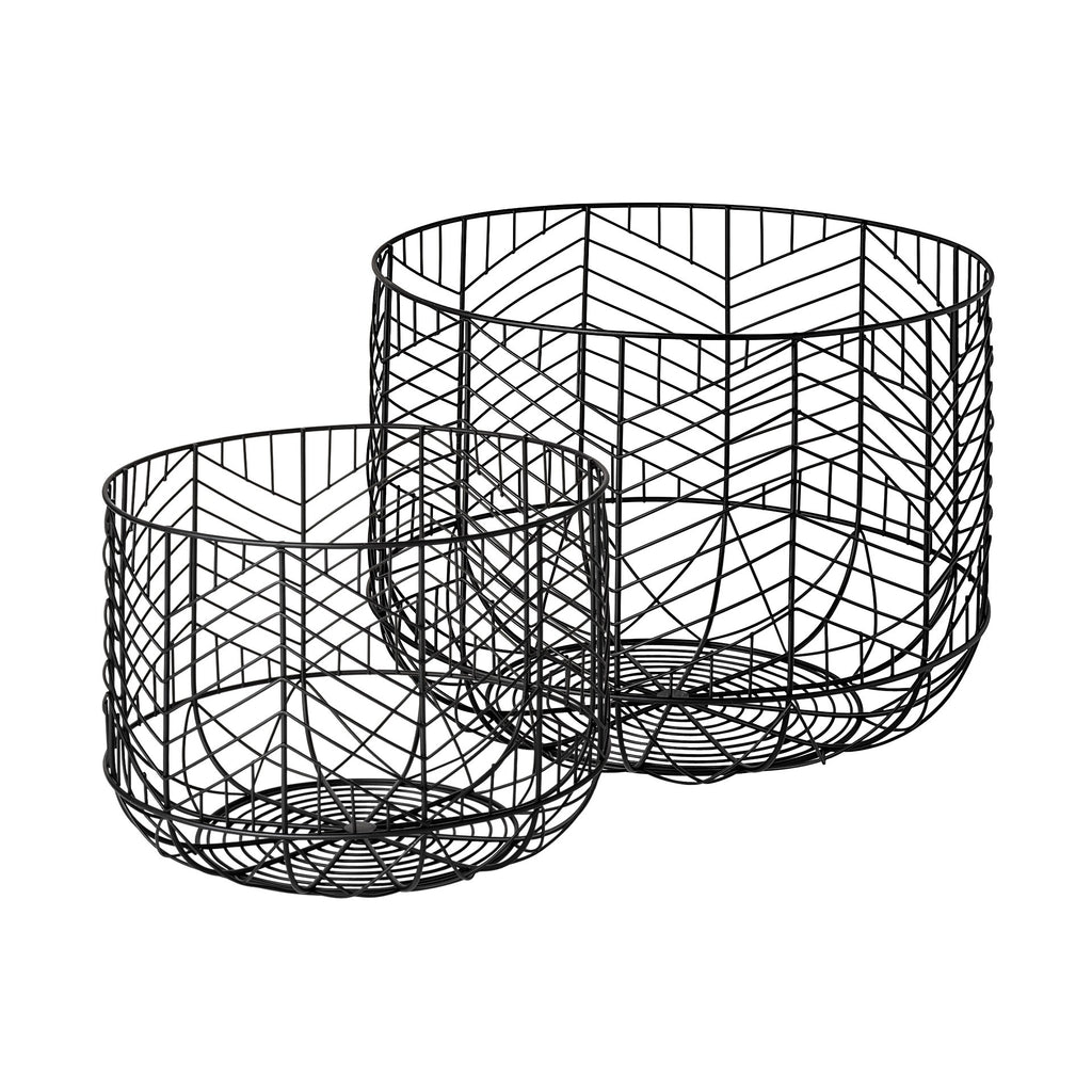 Set Of Two Black Metal Wire Chevron Bowls - 99fab 