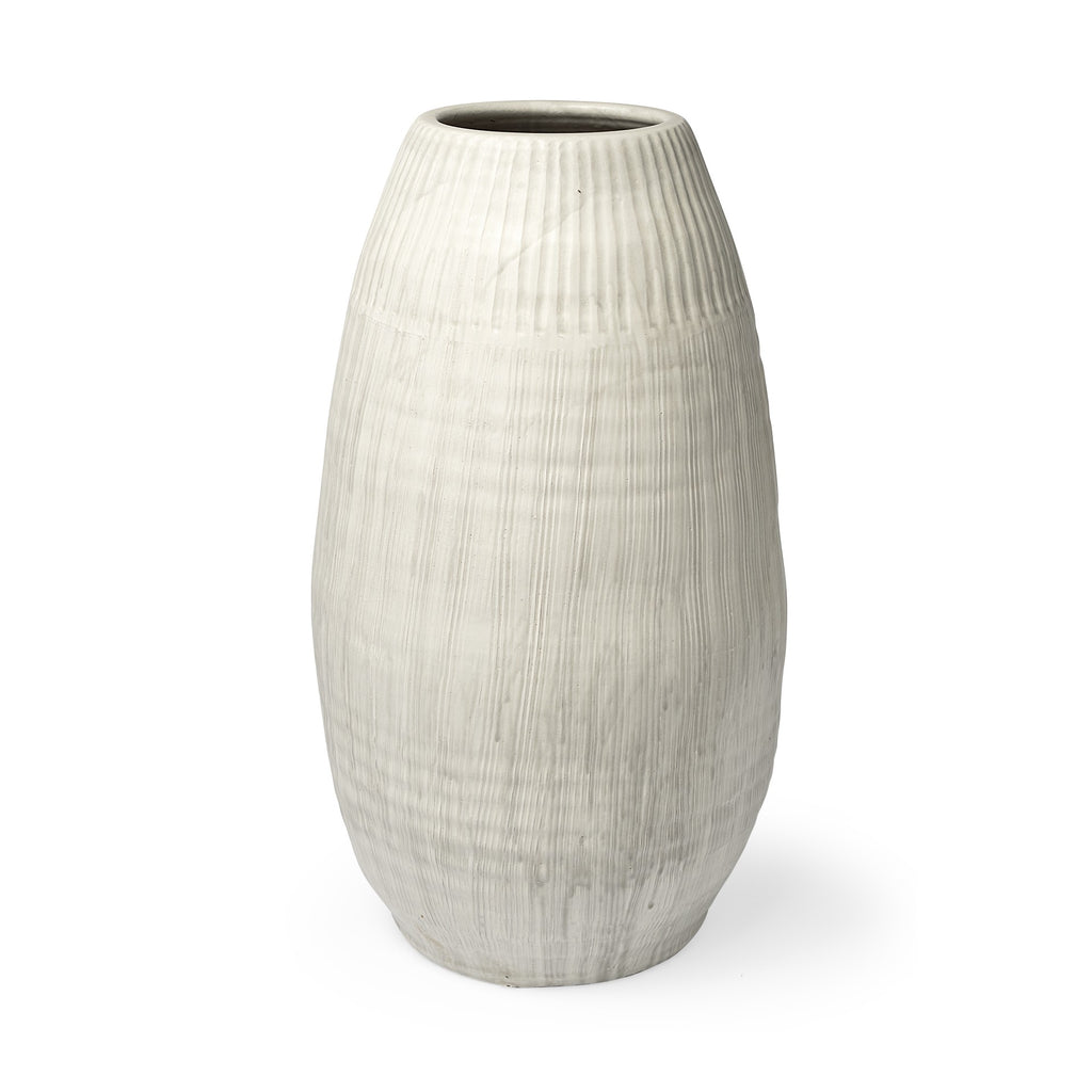 White Embossed Stripes Ceramic Vase - 99fab 