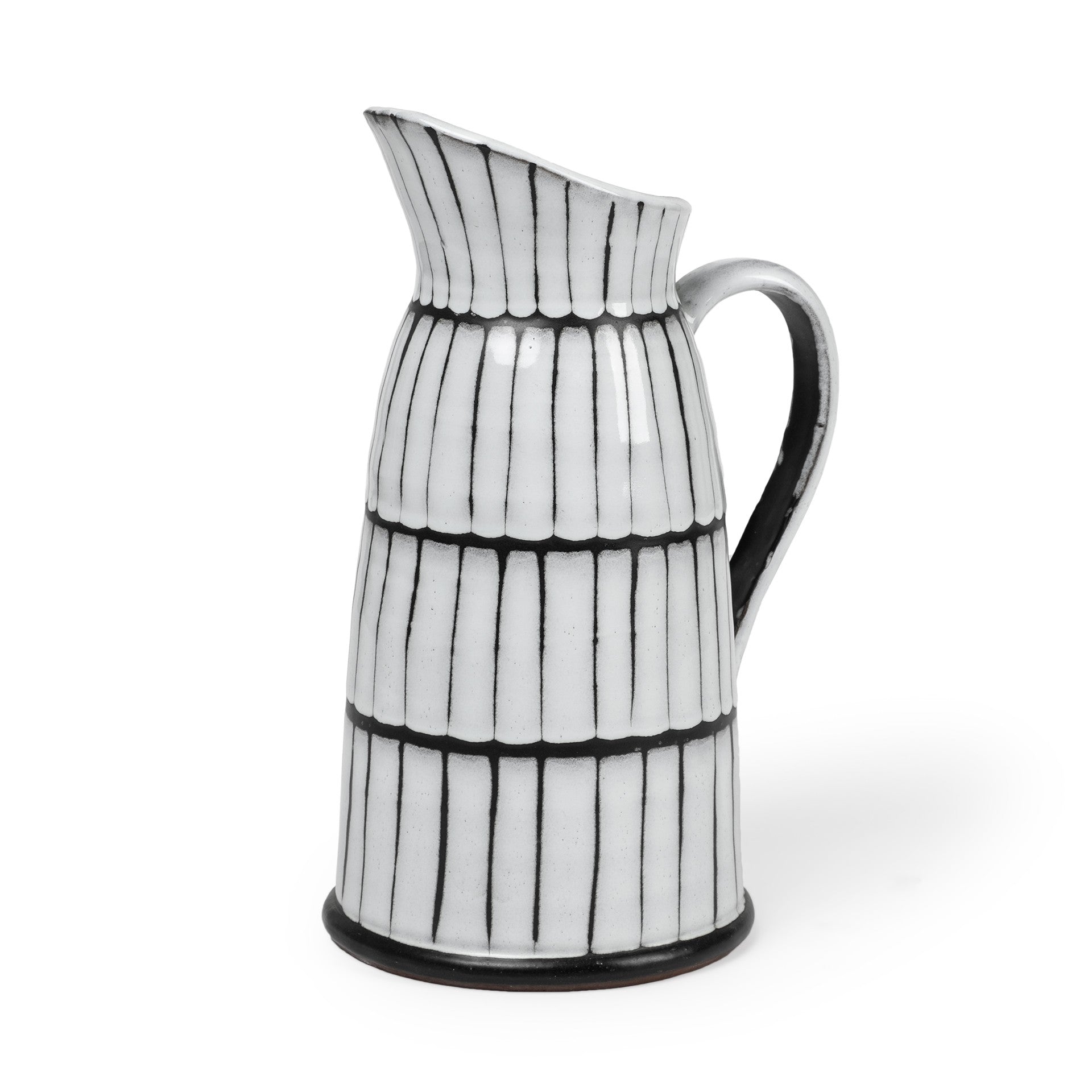 13" White And Black Artisan Glaze Ceramic Pitcher