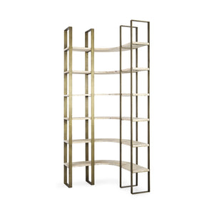 Gold Iron Framed Curved Wooden Shelving Unit