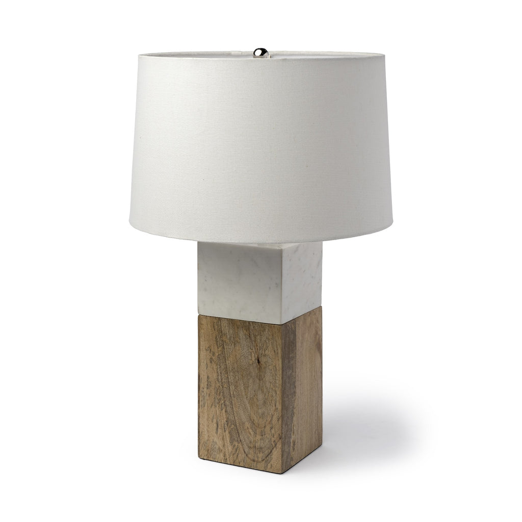 White Marble And Natural Wood Block Table Or Desk Lamp - 99fab 