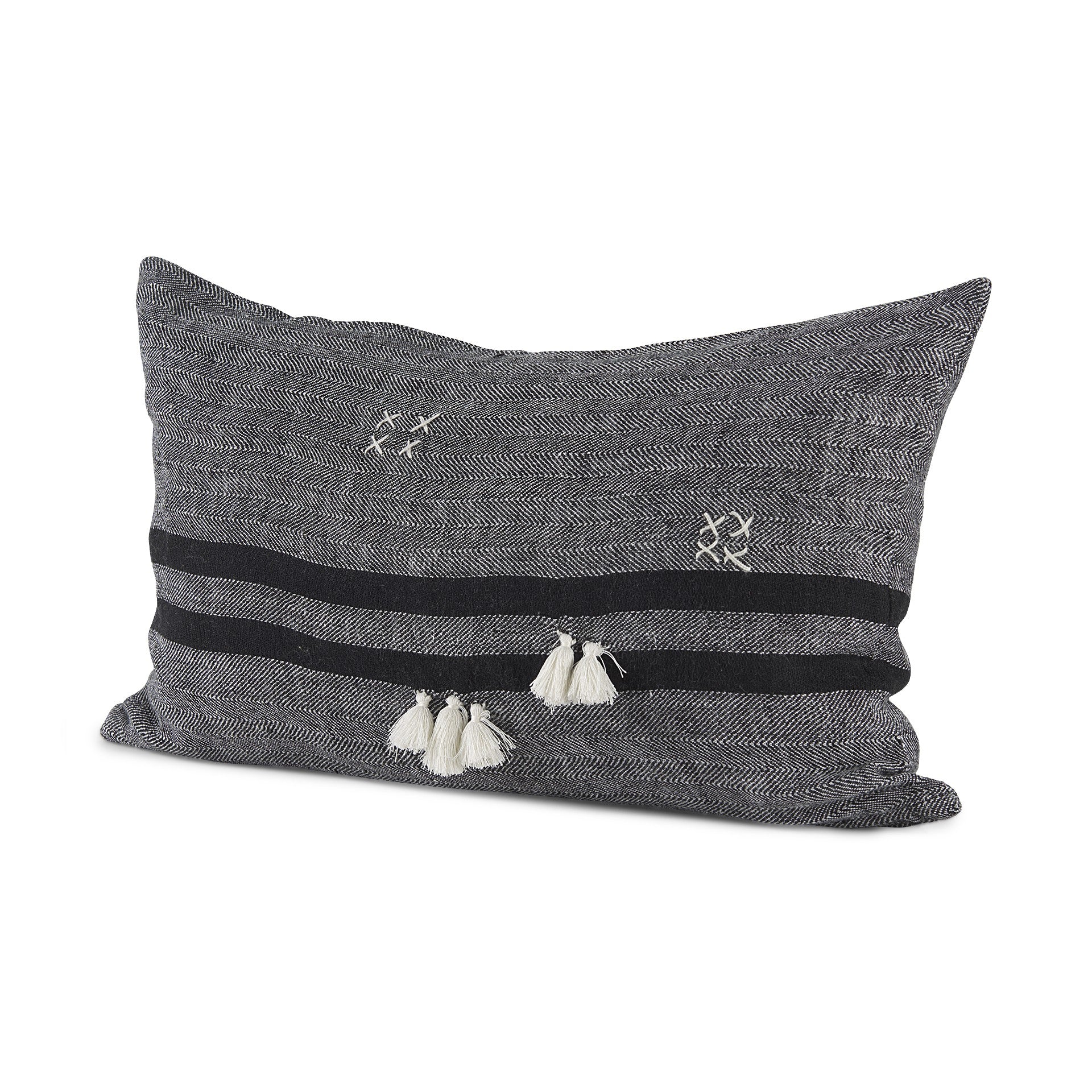 Dark Gray Detailed Lumbar Throw Pillow Cover