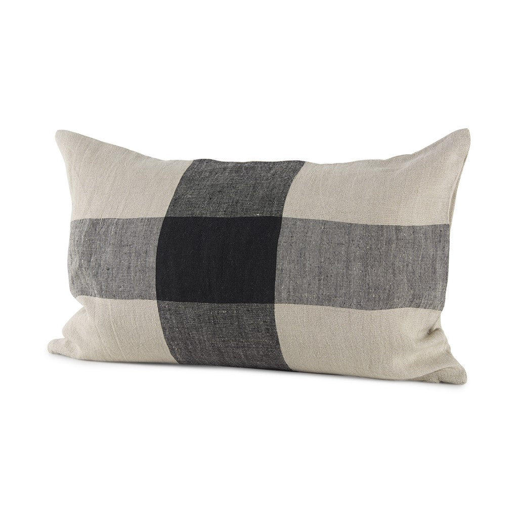 Beige And Black Plaid Pattern Lumbar Throw Pillow Cover