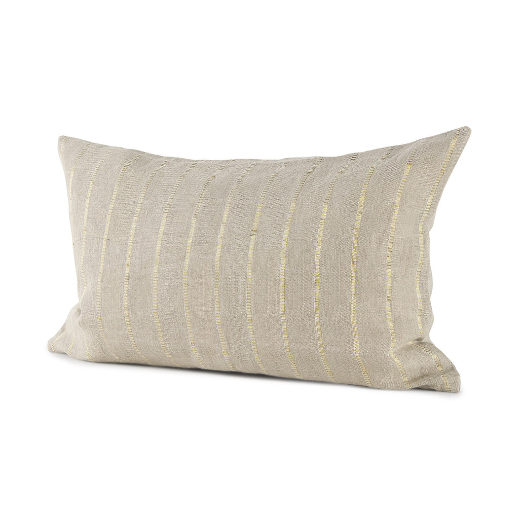 Beige And Gold Striped Lumbar Pillow Cover - 99fab 