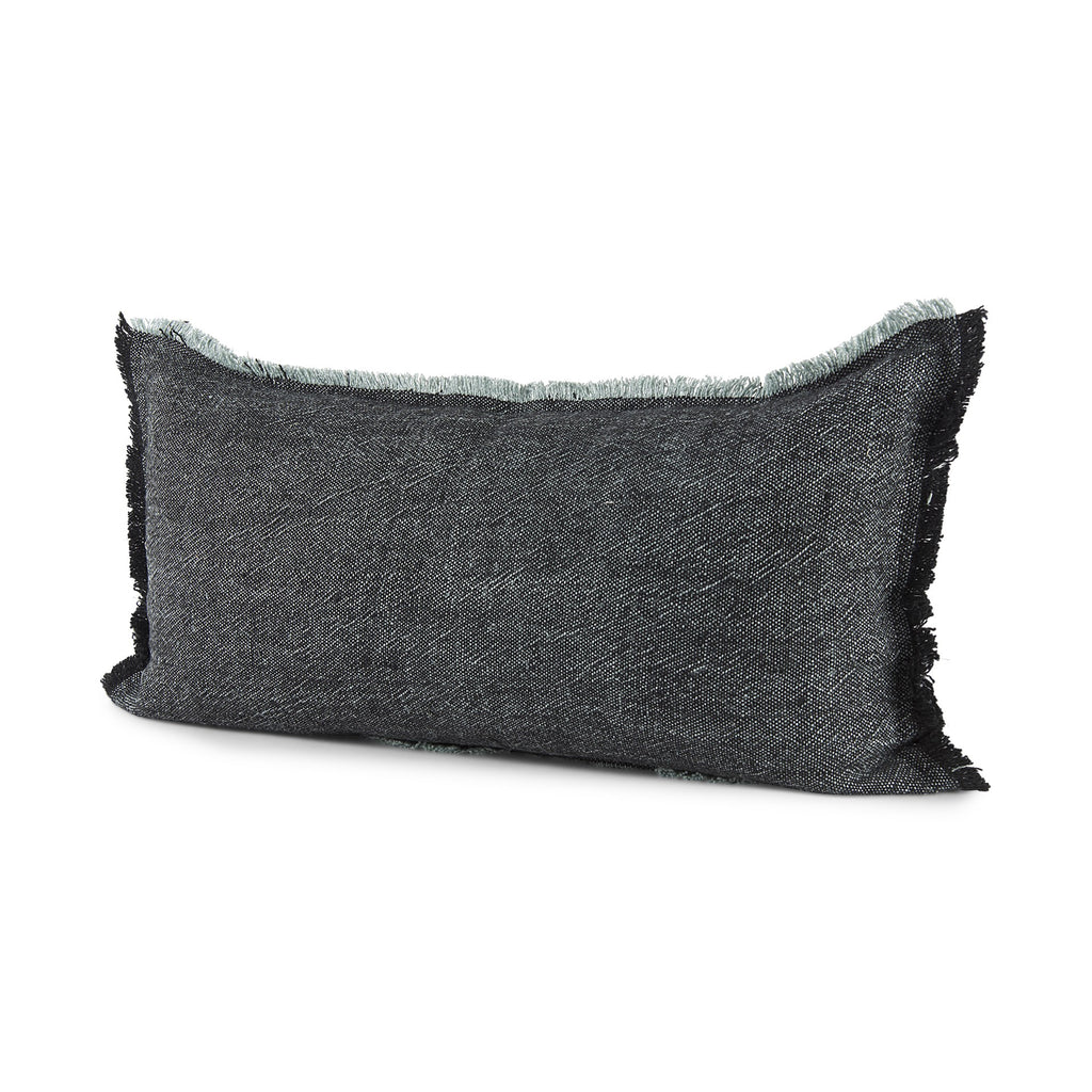 Dark Gray Fringed Lumbar Throw Pillow Cover - 99fab 