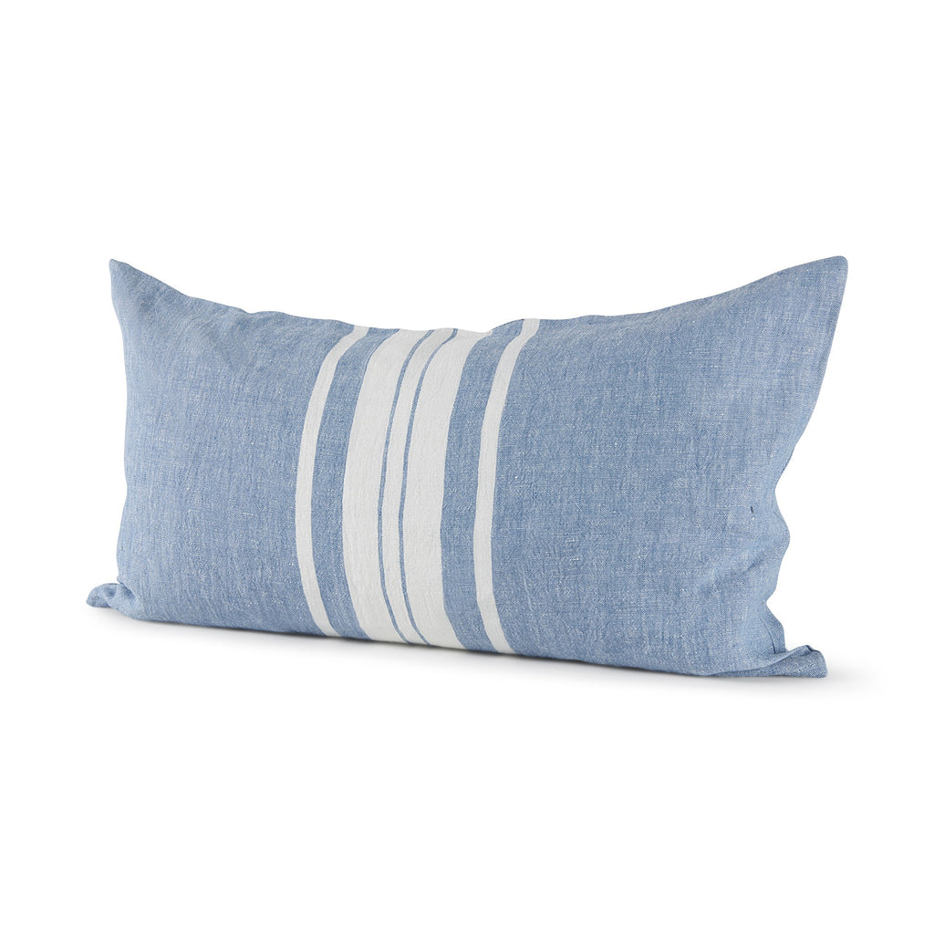 Blue And Cream Middle Striped Lumbar Pillow Cover - 99fab 