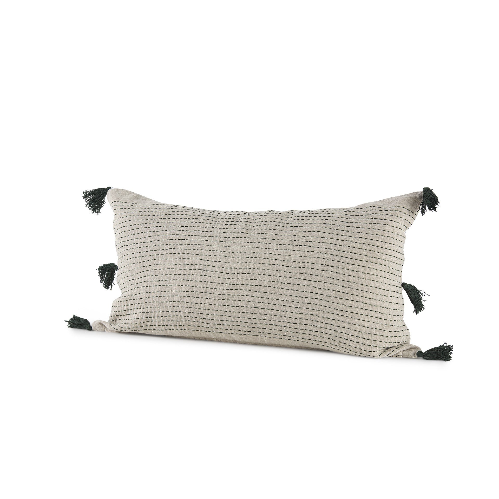 Beige And Dark Green Dotted Lumbar Pillow Cover