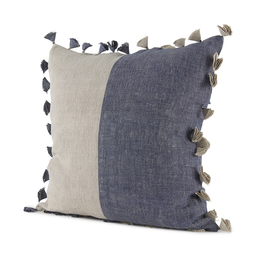 Denim Blue And Canvas Tassle Square Accent Pillow Cover - 99fab 