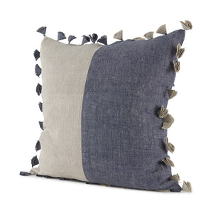 Denim Blue And Canvas Tassle Square Accent Pillow Cover