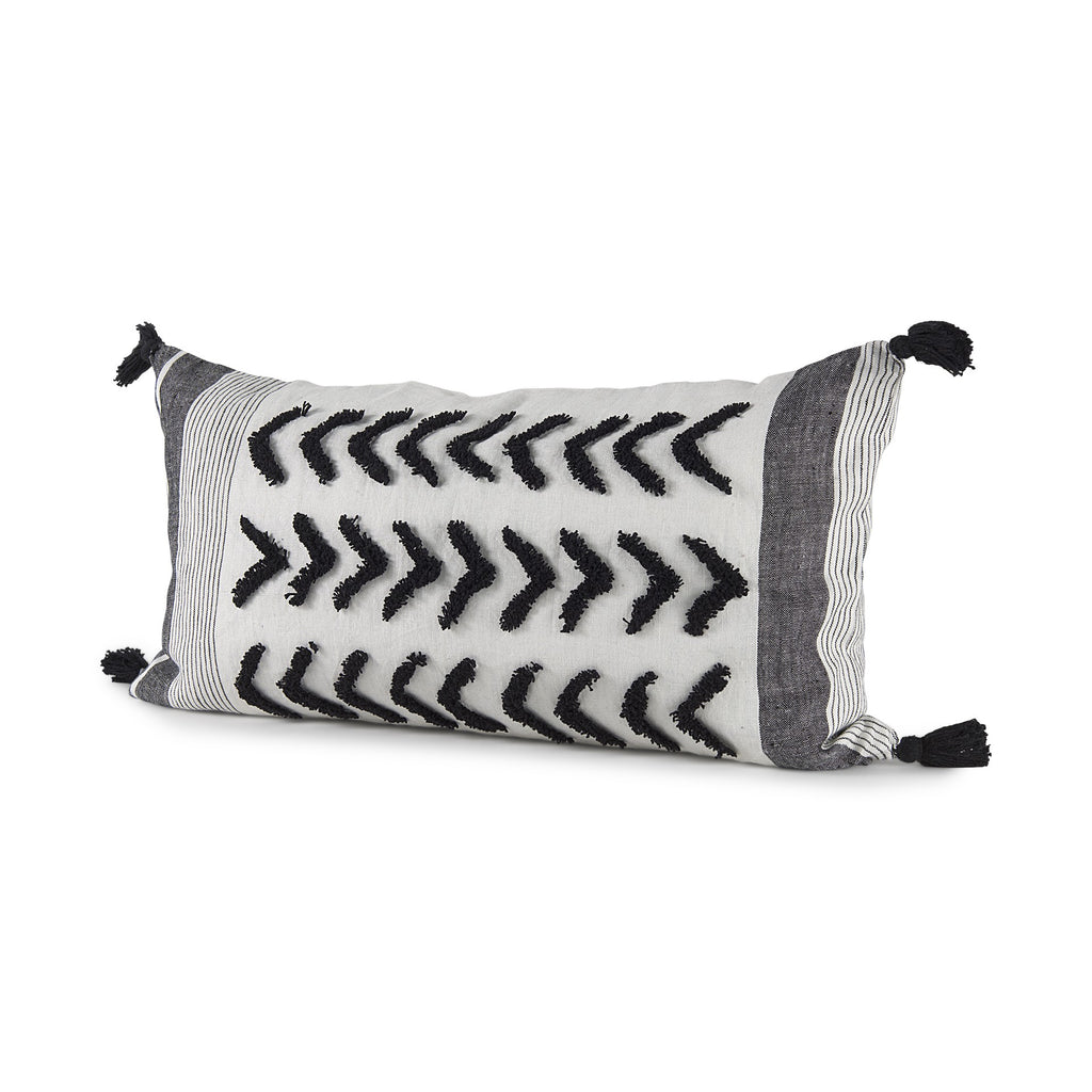 White And Gray Fringed Lumbar Pillow Cover - 99fab 