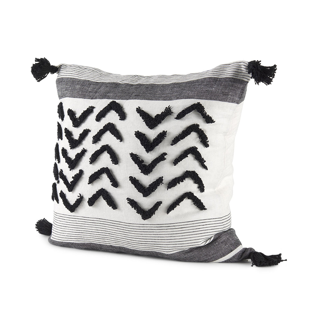 White And Gray Fringed Pillow Cover - 99fab 