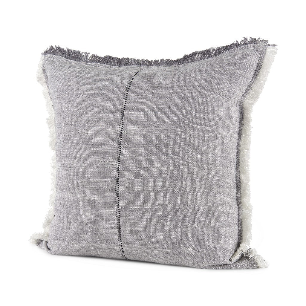 Fringed Blue And Beige Square Accent Pillow Cover - 99fab 