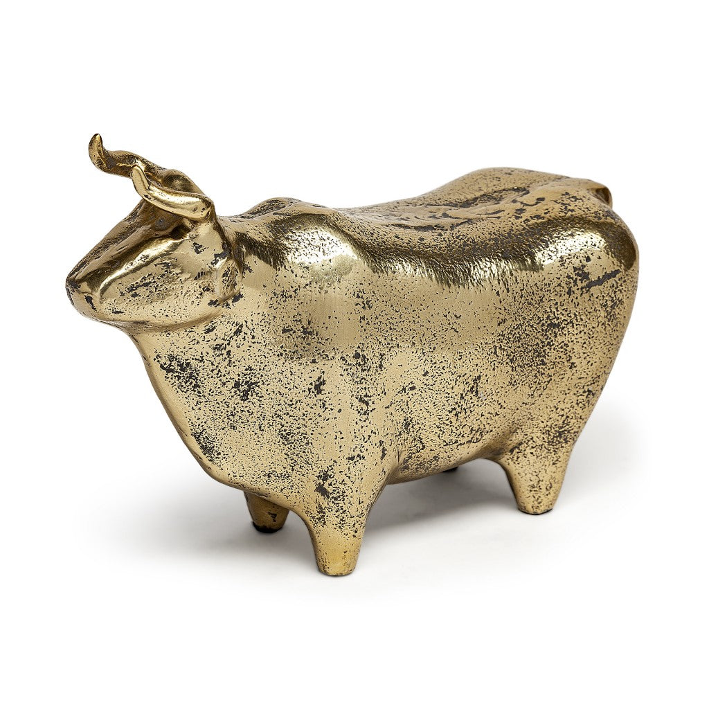 Gold Cast Aluminum Bull Sculpture - 99fab 