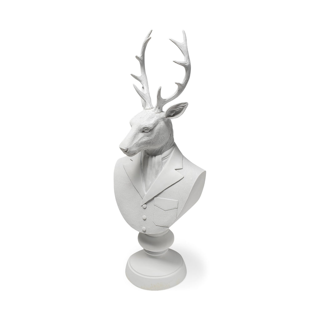 White Resin Suited Deer Bust Decor Piece - 99fab 