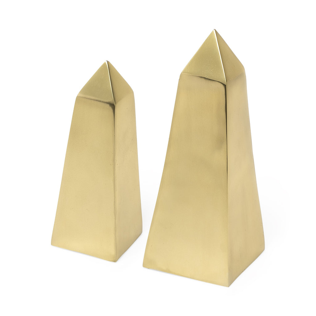 Set Of Two Gold Metal Elongated Pyramid Decor Pieces - 99fab 